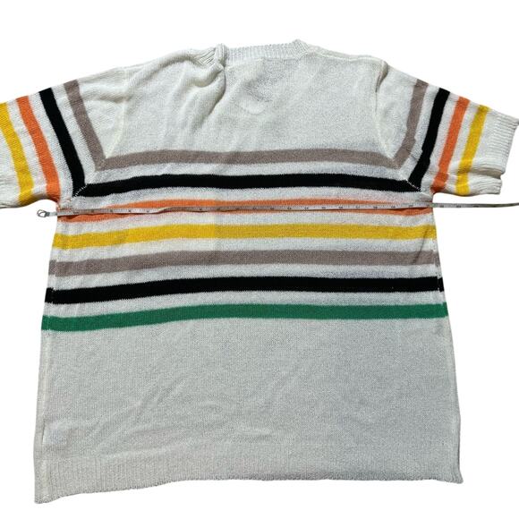 Women’s BiBi Size Large Multicolor‎ White Stripe Short T-shirt Sheer Sleeve New - Picture 5 of 7